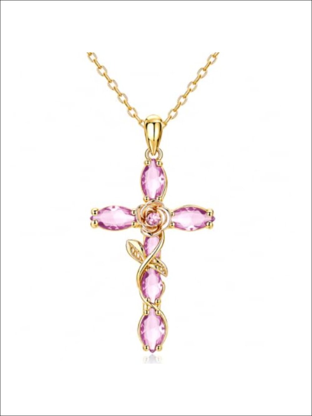 Gold Plated Infinity Rose Cross Pendant Necklace, 18-20 Inch